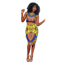 2 Piece Set Women Dress Sexy High Waist Bandage Bodycon Dress Traditional African Print Club Party Dress Vestidos IMY66