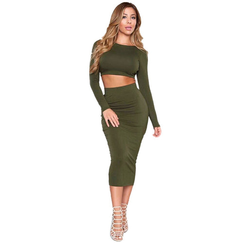 2 Pieces Set Dress Women Sexy Club Dress Long Sleeve Backless Bandage Bodycon Party Knee-Length Dress vestidos feminino IMY66