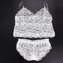 2 Pieces Set Sexy Clothing Women Lace Strap Translucent Lace Crop Tops Tank Top+Briefs Underwear Sleepwear Club Suit IMY66