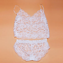 2 Pieces Set Sexy Clothing Women Lace Strap Translucent Lace Crop Tops Tank Top+Briefs Underwear Sleepwear Club Suit IMY66