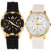 2 pcs Geneva Luxury Watches Men Women Rosegold Faux Chronograph Silicone Couple Watch Rhinestones relogio feminino IMY66