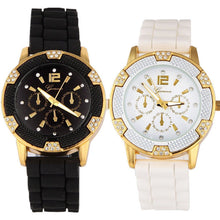 2 pcs Geneva Luxury Watches Men Women Rosegold Faux Chronograph Silicone Couple Watch Rhinestones relogio feminino IMY66