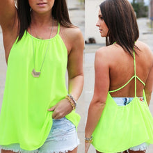 Women Casual Spaghetti Strap Backless Chiffon Blouse Vest Tank Top Shirt Fluorescent Green IMY66