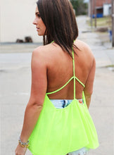 Women Casual Spaghetti Strap Backless Chiffon Blouse Vest Tank Top Shirt Fluorescent Green IMY66