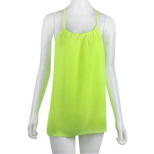 Women Casual Spaghetti Strap Backless Chiffon Blouse Vest Tank Top Shirt Fluorescent Green IMY66