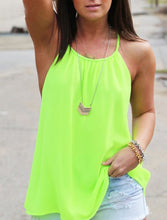 Women Casual Spaghetti Strap Backless Chiffon Blouse Vest Tank Top Shirt Fluorescent Green IMY66