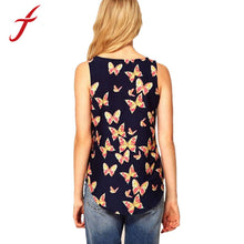 Women Butterfly Printed Sleeveless Chiffon Tank Top Shirts Crew Vest IMY66