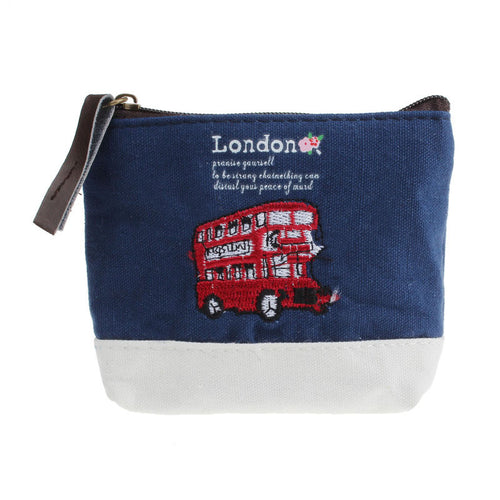 London Bus Embroidered Admission Package Canvas Coin Purse Hand Bag For Best IMY66
