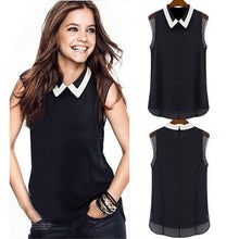 Women Loose Casual Chiffon Sleeveless White/Black Blouse Plus Size IMY66