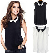 Women Loose Casual Chiffon Sleeveless White/Black Blouse Plus Size IMY66