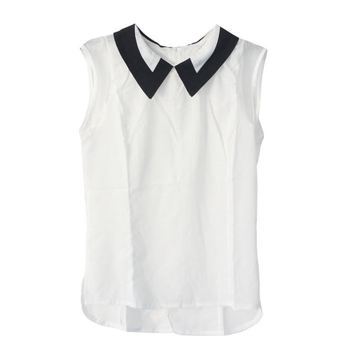 Women Loose Casual Chiffon Sleeveless White/Black Blouse Plus Size IMY66
