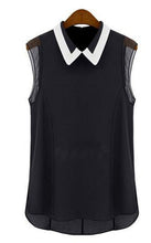 Women Loose Casual Chiffon Sleeveless White/Black Blouse Plus Size IMY66