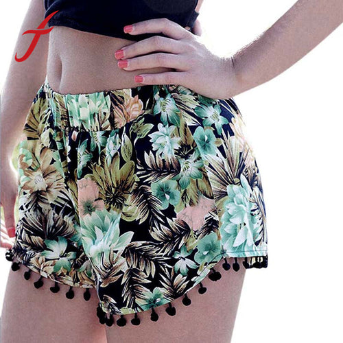 Sexy Women Girl Casual Floral Printed Shorts Loose Beach High Waist Shorts With Tassels IMY66