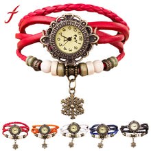 Vintage Women Lady Weave Around Faux Leather Snowflake Bracelet Quartz Wrist Watch IMY66
