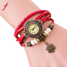 Vintage Women Lady Weave Around Faux Leather Snowflake Bracelet Quartz Wrist Watch IMY66