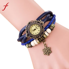 Vintage Women Lady Weave Around Faux Leather Snowflake Bracelet Quartz Wrist Watch IMY66