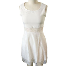 Women Clothing Chiffon Lace Hollow Out Stitching Round Neck Sleeveless Waist White Dress IMY66