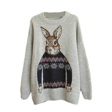 Women Clothing Vintage Women Animal Rabbit Printted Knitted Casual Loose Pullover Sweater IMY66