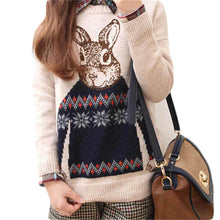 Women Clothing Vintage Women Animal Rabbit Printted Knitted Casual Loose Pullover Sweater IMY66