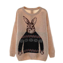 Women Clothing Vintage Women Animal Rabbit Printted Knitted Casual Loose Pullover Sweater IMY66
