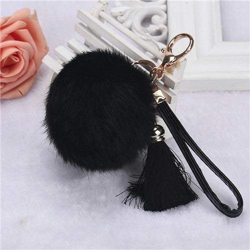 Alloy Rabbit Fur Pom Pom Keychain Key Ring With Tassel Hanging Plush Ball Ornaments Keyrings Car Keychains On Bag IMY66