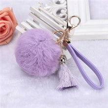 Alloy Rabbit Fur Pom Pom Keychain Key Ring With Tassel Hanging Plush Ball Ornaments Keyrings Car Keychains On Bag IMY66