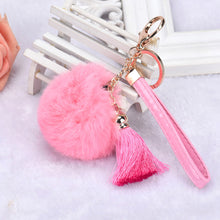 Alloy Rabbit Fur Pom Pom Keychain Key Ring With Tassel Hanging Plush Ball Ornaments Keyrings Car Keychains On Bag IMY66