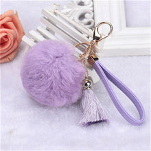 Alloy Rabbit Fur Pom Pom Keychain Key Ring With Tassel Hanging Plush Ball Ornaments Keyrings Car Keychains On Bag IMY66