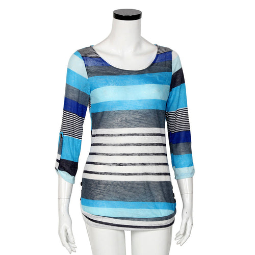 Casual Blouse Women Loose Striped Tops Half Sleeve O Neck Blouses Ladies Shirt Blusas feminina IMY66