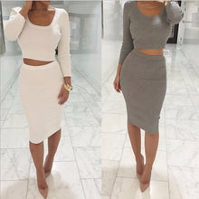 Women Dress 2 Pieces Set Long Sleeve Midi Pencil Bodycon Dress Casual Elegant Slim Bandage Dresses vestidos IMY66