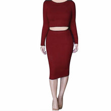 Women Dress 2 Pieces Set Long Sleeve Midi Pencil Bodycon Dress Casual Elegant Slim Bandage Dresses vestidos IMY66
