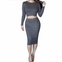 Women Dress 2 Pieces Set Long Sleeve Midi Pencil Bodycon Dress Casual Elegant Slim Bandage Dresses vestidos IMY66