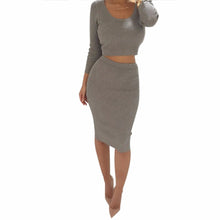 Women Dress 2 Pieces Set Long Sleeve Midi Pencil Bodycon Dress Casual Elegant Slim Bandage Dresses vestidos IMY66