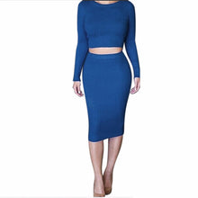 Women Dress 2 Pieces Set Long Sleeve Midi Pencil Bodycon Dress Casual Elegant Slim Bandage Dresses vestidos IMY66