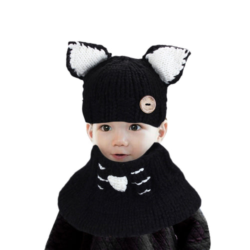 Baby Hats&Caps Cat Ear Shaped Kids Bomber Hats Beanie Shawl Children Hats Handmade Knitted Baby Accessories IMY66