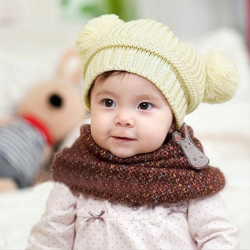 Baby Kint Hat Korean Unisex Baby Boy Girl Children Dual Ball Knit Sweater Cap Star Hats Beanies Accessories IMY66