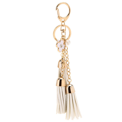 Camellia PU Leather Tassels Keychain Bag Pendant Car Ornaments Creative Long Key Chain Buckle Key Ring IMY66