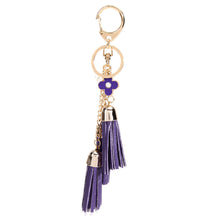 Camellia PU Leather Tassels Keychain Bag Pendant Car Ornaments Creative Long Key Chain Buckle Key Ring IMY66