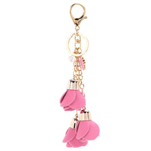 Camellia PU Leather Tassels Keychain Bag Pendant Car Ornaments Creative Long Key Chain Buckle Key Ring IMY66