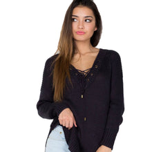 Sweater Women Casual Long Sleeve Bandage Long Sweater Tops Knitted V-Neck Loose Pullovers pull femme IMY66