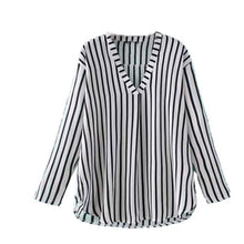 Casual Striped Shirts Women Lady Sexy V-neck Long Sleeve Chiffon Blouse Tops blusa feminina vetement femme IMY66