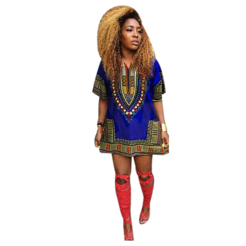 African Traditional Print Women Dress Casual Straight Print Mini Dresses Vestidos femininos IMY66