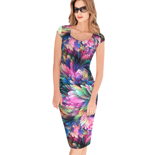 Designer Women Sexy Dress Elegant Floral Print Business Casual Party Pencil Sheath Dress Vestidos Femininos IMY66