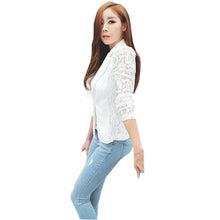 Korean Slim Coat Office Clothes Women Sexy Long Sleeve Lace Crochet Small Blazer Jacket feminino IMY66