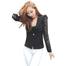 Korean Slim Coat Office Clothes Women Sexy Long Sleeve Lace Crochet Small Blazer Jacket feminino IMY66