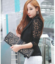 Korean Slim Coat Office Clothes Women Sexy Long Sleeve Lace Crochet Small Blazer Jacket feminino IMY66