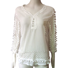 Plus Size Women Sexy Blouses blusa Ladies Loose Hollow Chiffon V-Neck Tops Half Sleeve Shirt Casual Blouse IMY66