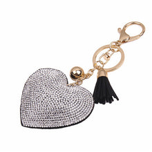Romantic Women Key Chain Love Heart Pendant Leather tassel Rhinestone crystal Key chain key rings For Bag IMY66