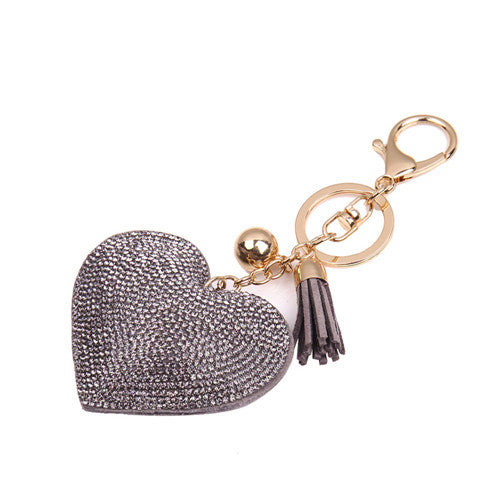 Romantic Women Key Chain Love Heart Pendant Leather tassel Rhinestone crystal Key chain key rings For Bag IMY66