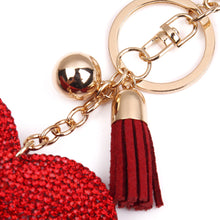 Romantic Women Key Chain Love Heart Pendant Leather tassel Rhinestone crystal Key chain key rings For Bag IMY66